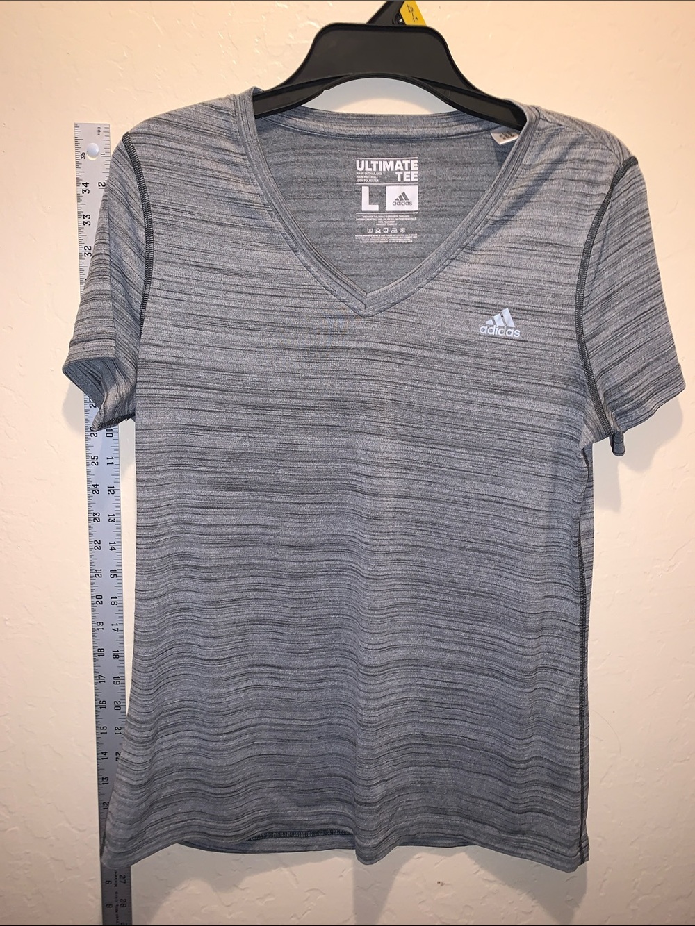 adidas Women's Gray Striped V-Neck Short Sleeve Tee